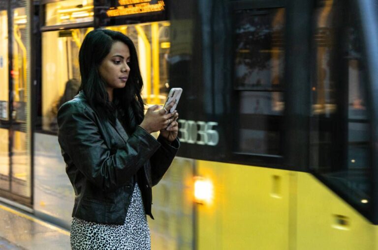 Search Never Sleeps Female at tram stop SEO