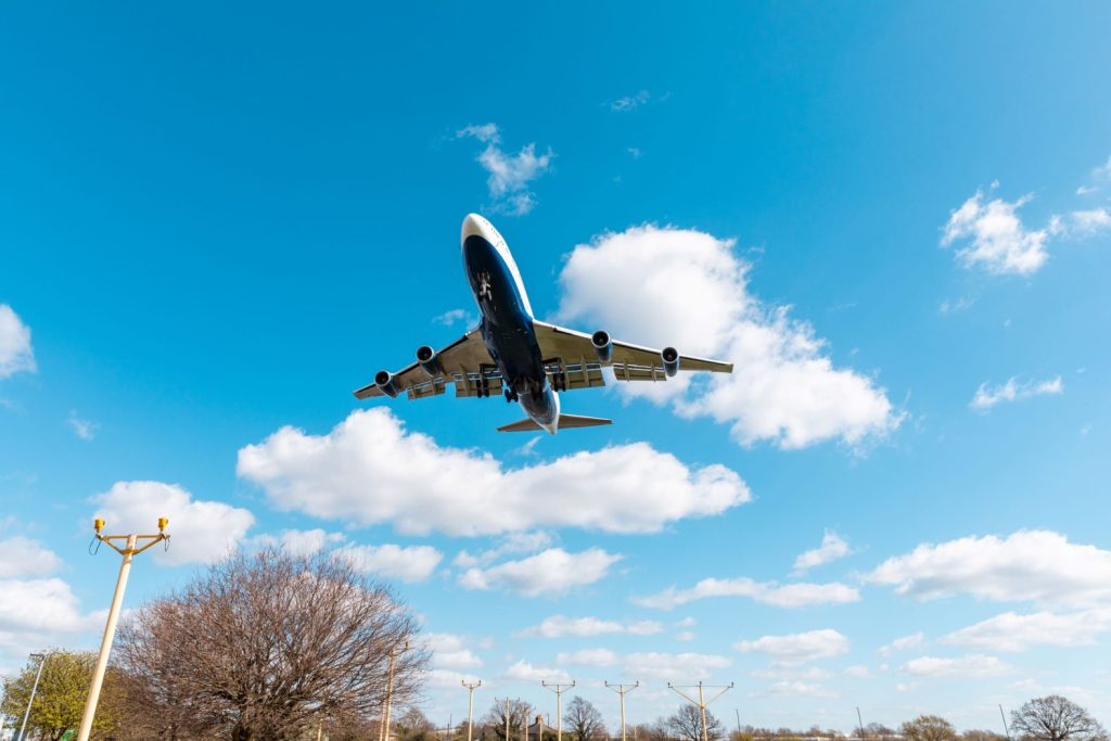 Airplane landing at heathrow airport