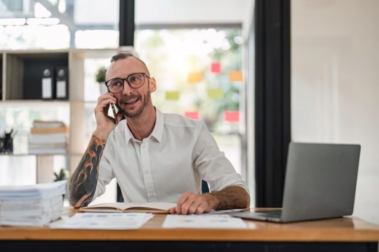 Business owner taking phone call